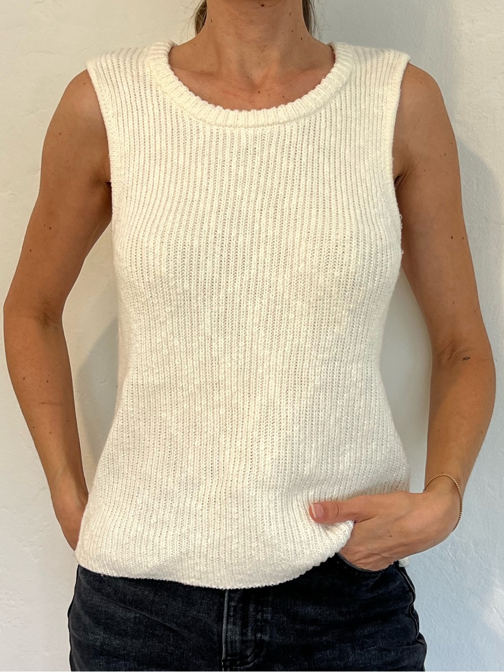Marled Cream Ribbed Knit Tank